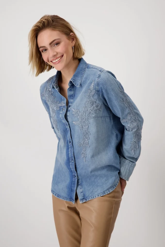 Monari- Denim Shirt with Lace Applique
