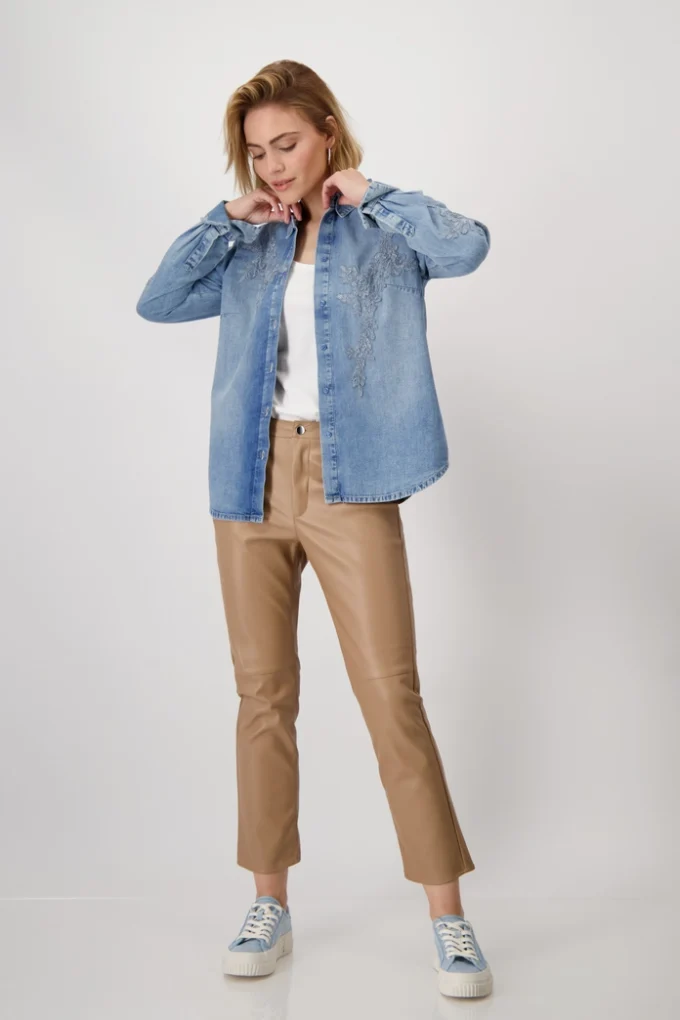 Monari- Denim Shirt with Lace Applique - Image 4