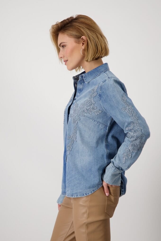 Monari- Denim Shirt with Lace Applique - Image 7
