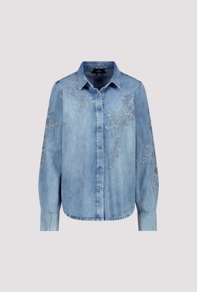 Monari- Denim Shirt with Lace Applique - Image 9