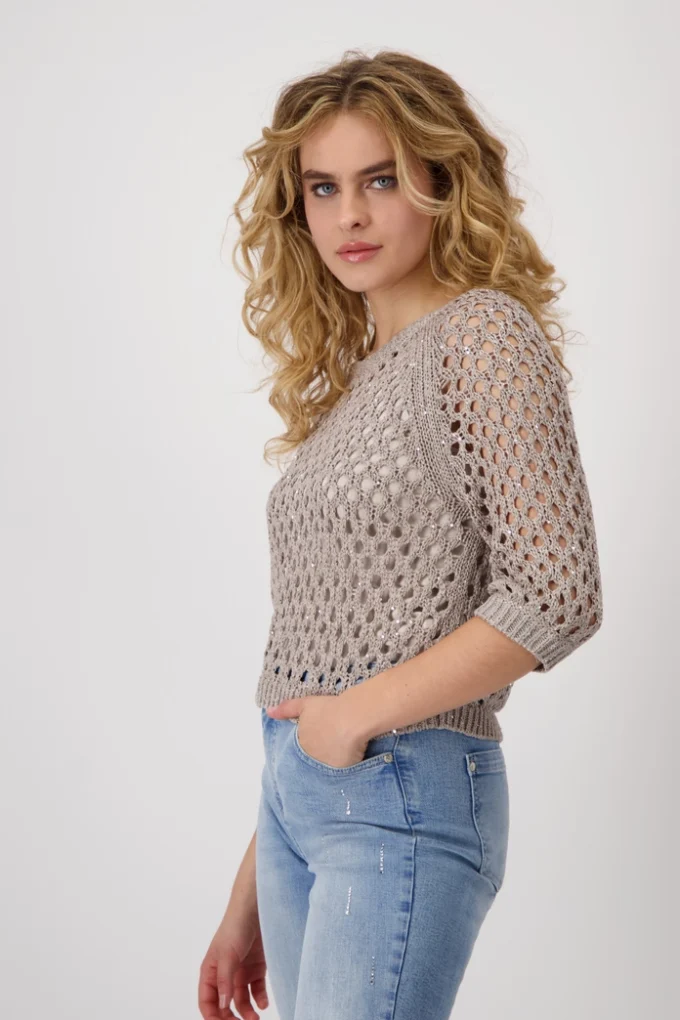 Monari-Sweater sequin Yarn- Dark Linen - Image 3
