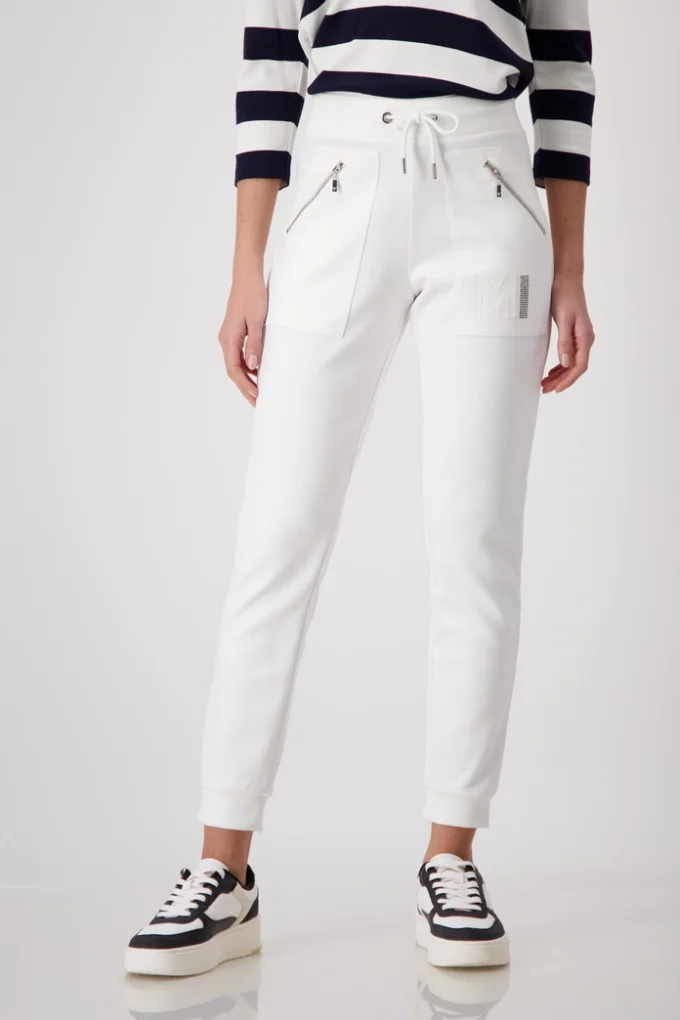 Monari-Jogging Bottoms with Rhinestones -white