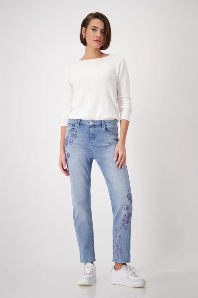 Monari- Jeans with Lace Embroidery - Image 2