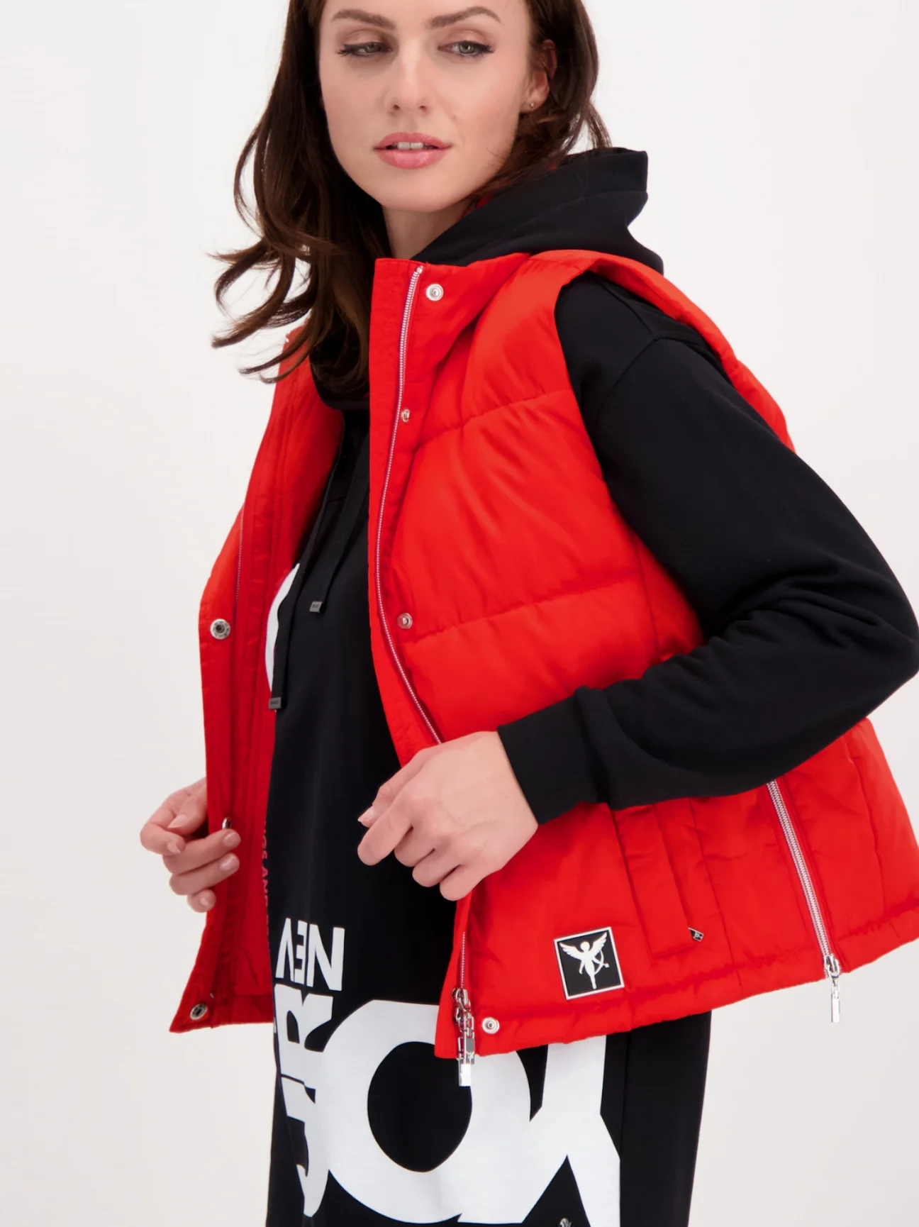 Monari- Waistcoat Quilted with Patch in Red Lipstick