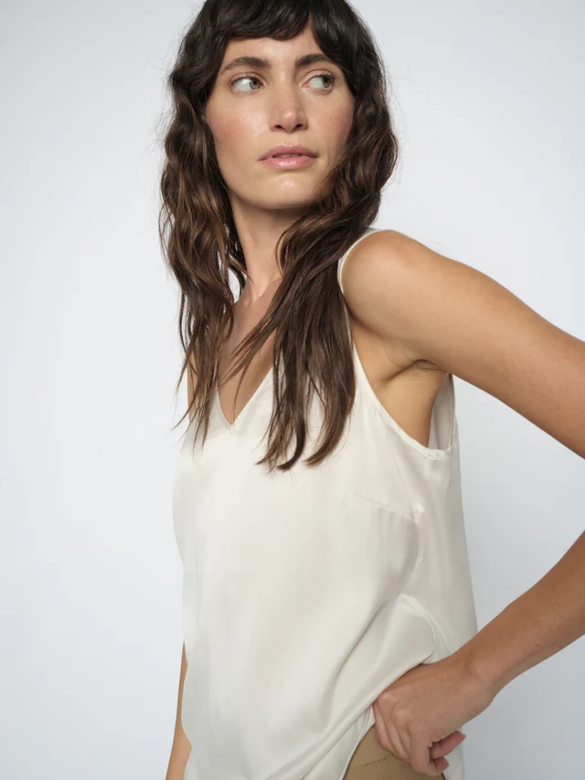 Mos Mosh- Astrid V-neck Silk Tank Top- Ecru - Image 2