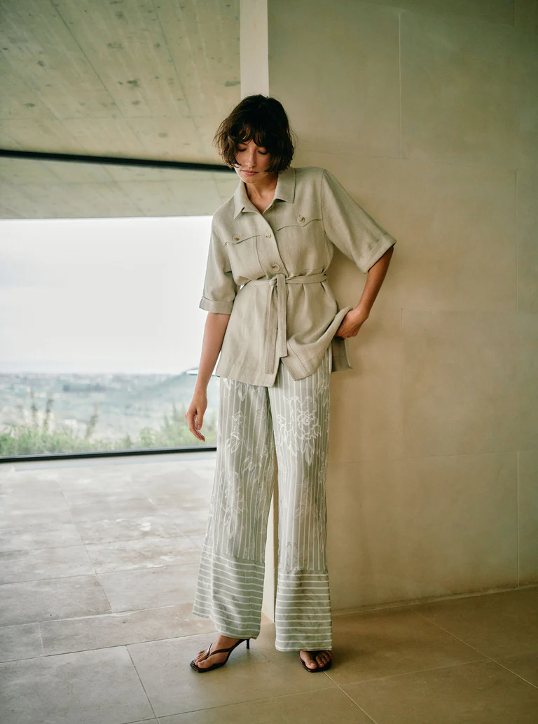 Mos Mosh- Biby Flawo Stripe Pants- Moss Gray