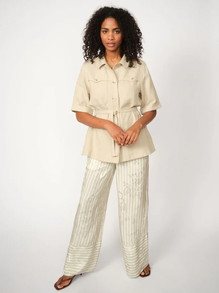 Mos Mosh- Biby Flawo Stripe Pants- Moss Gray - Image 2