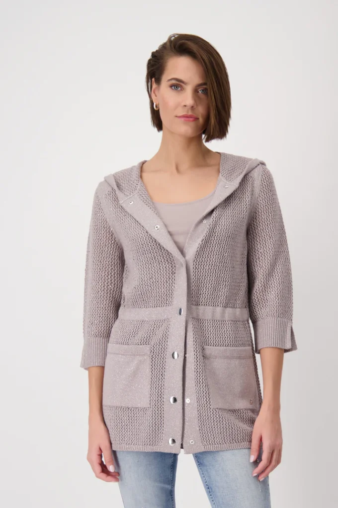 Monari- Jacket  zip Cardigan with Hoodies- Dark linen