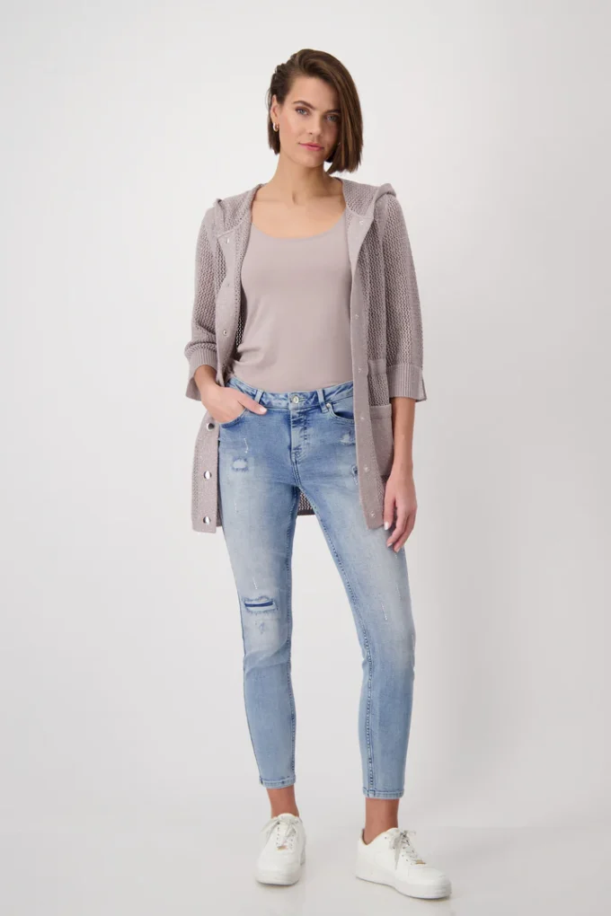 Monari- Jacket  zip Cardigan with Hoodies- Dark linen - Image 3
