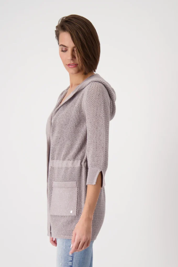 Monari- Jacket  zip Cardigan with Hoodies- Dark linen - Image 5