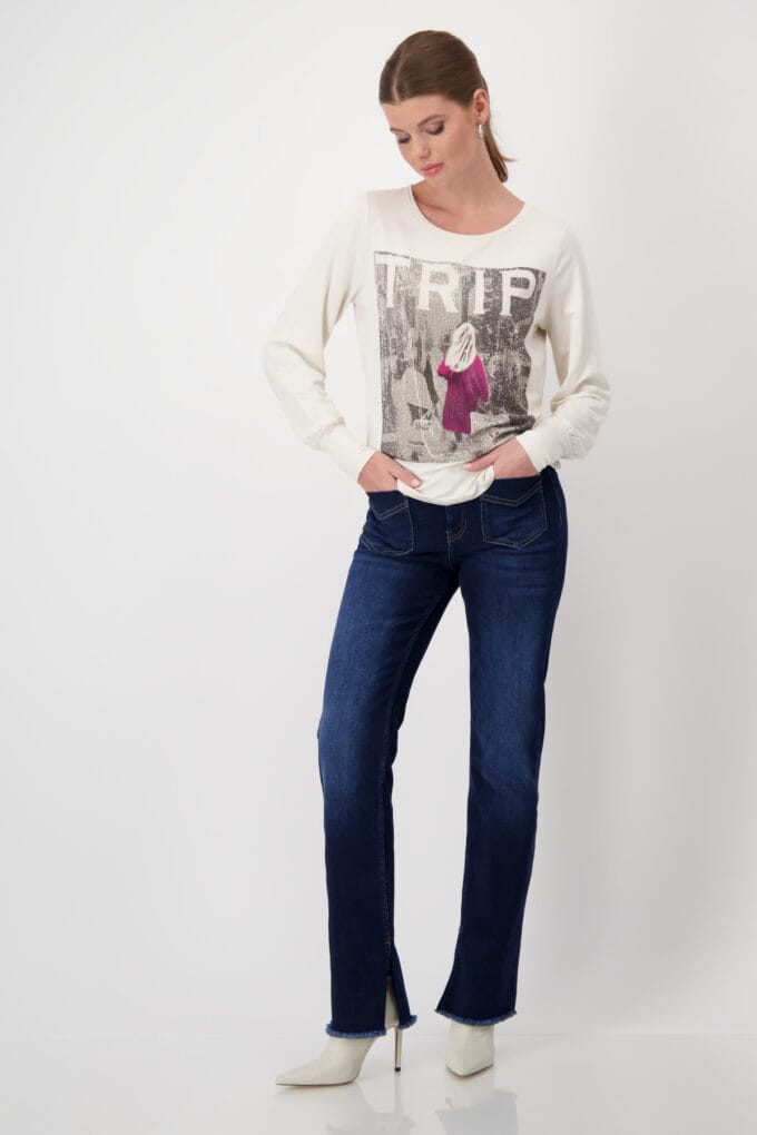 Monari- Round neck Long Sleeves T-Shirt- Sandshell - Image 3