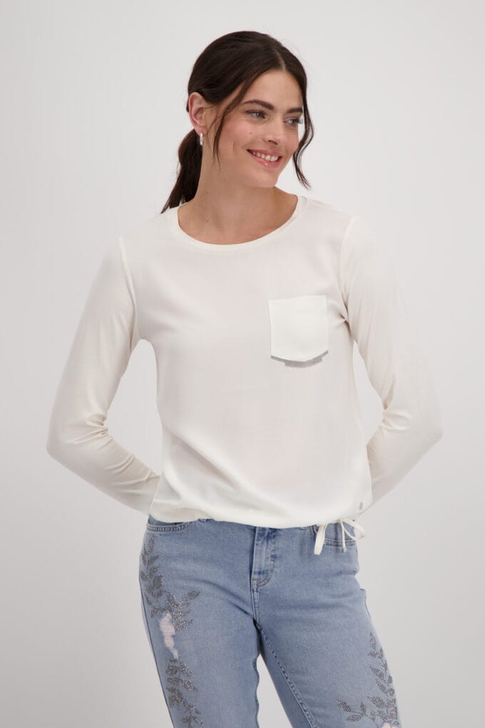 Monari- Round neck Jersey Blouse- Sandshell