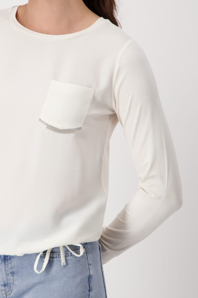 Monari- Round neck Jersey Blouse- Sandshell - Image 4