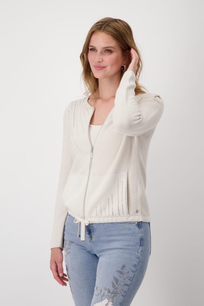 Monari- Round neck Zip Jacket- Sandshell - Image 2