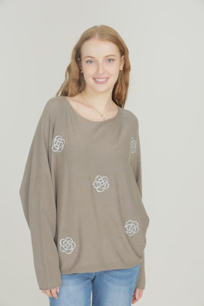 Made In Italy- Very Soft  Jumer with floral in 4 Colors