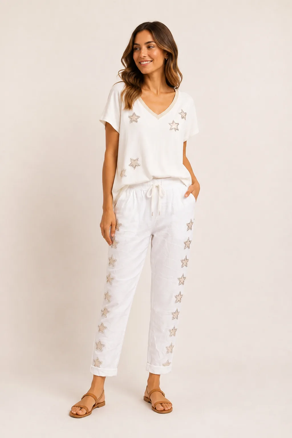 Made In Italy- Super stretchy Pants with Stars( size: S/M, M/L)