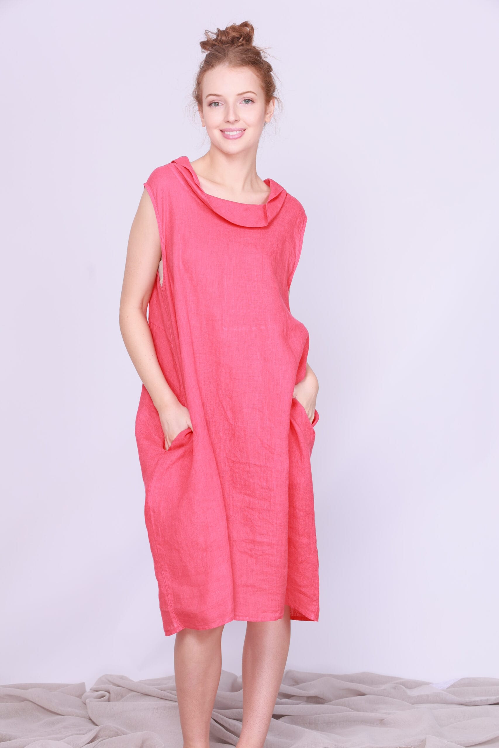 Made In Italy- Sleeveless Linen Dress in 3 colors ( size fit 12-16) -  Classique Boutique