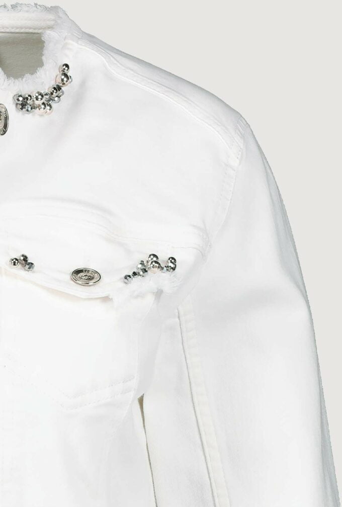 Monari-Denim Jacket with Jewels Details -White - Classique Boutique