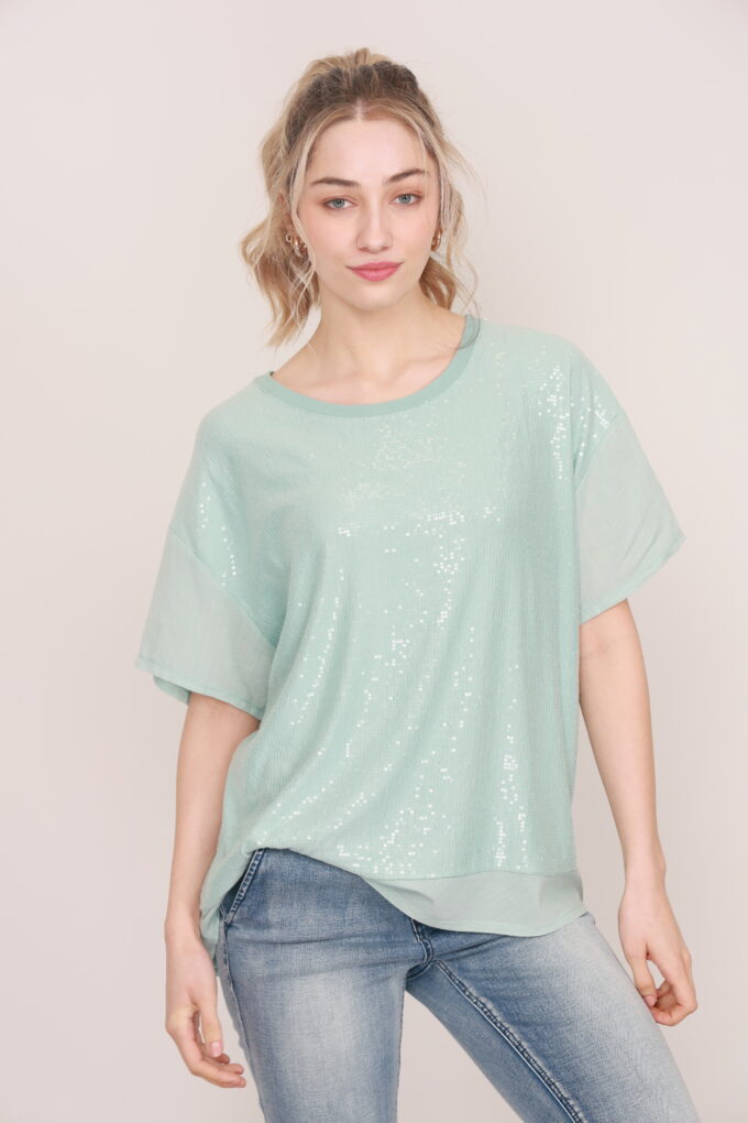 Made in Italy- Front Sequins linen & Viscose Top in 3 colors (S/M, M/L)