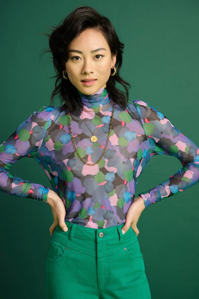 Pom Amsterdam Stylish Green & Pink Tartan Check Knit Shawl JA002 main image 0