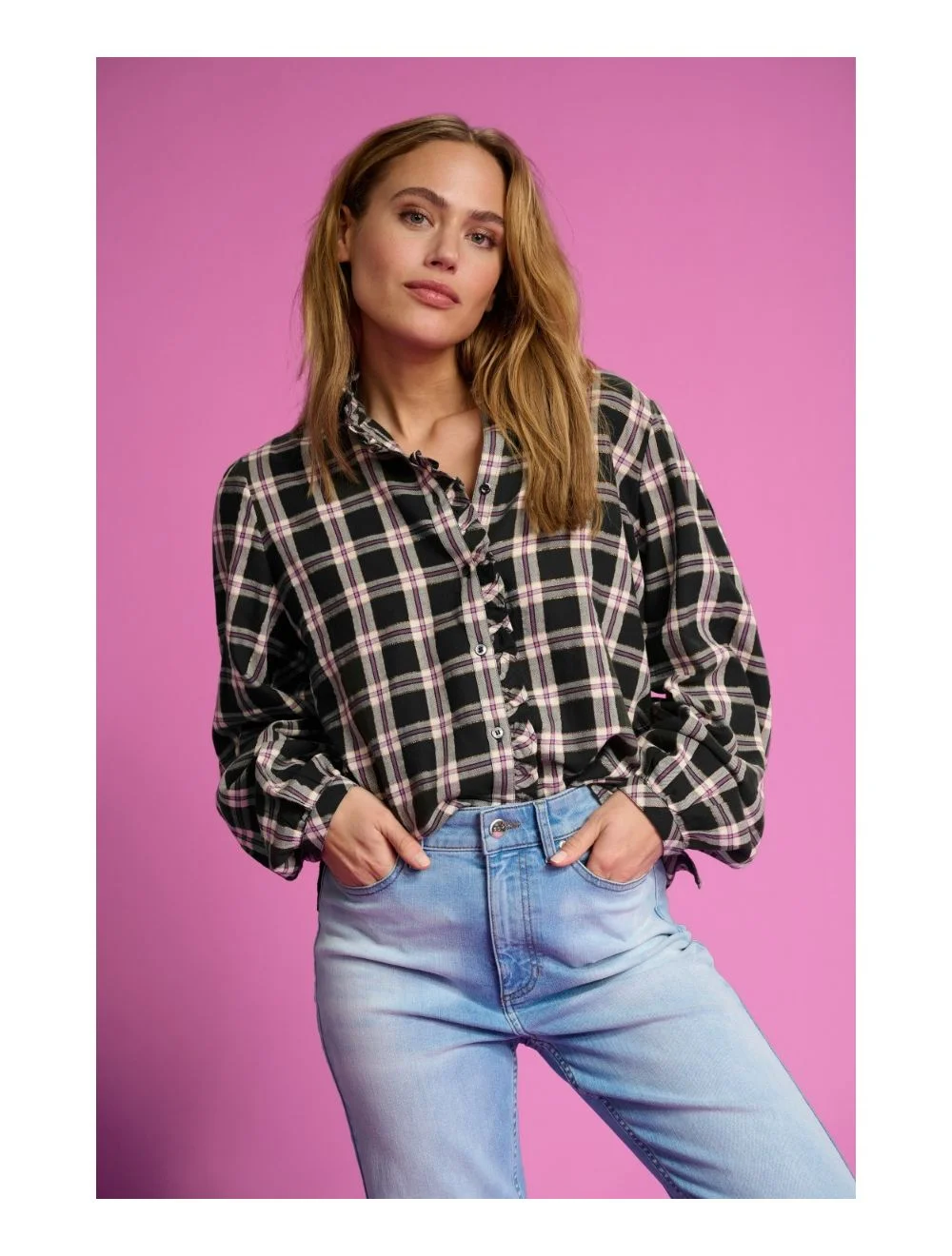 Pom Amsterdam- Blouse- Check Anthracite - Image 2