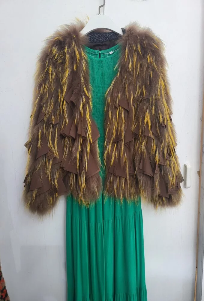 Classique-Handcrafted Light Coffee and Gold Cross  Multiple Colours Fox Fur Jacket