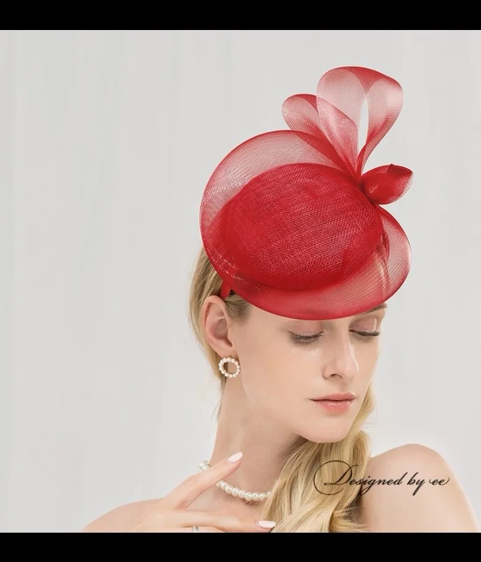 Fascinator- 100% Flax and Mush Fascinator for wedding or racing in Red and Cream White